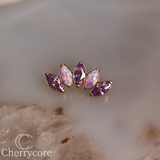Lilac Opal & Amethyst CZ 5 Gem Marquise Fan- Titanium Threaded attachment