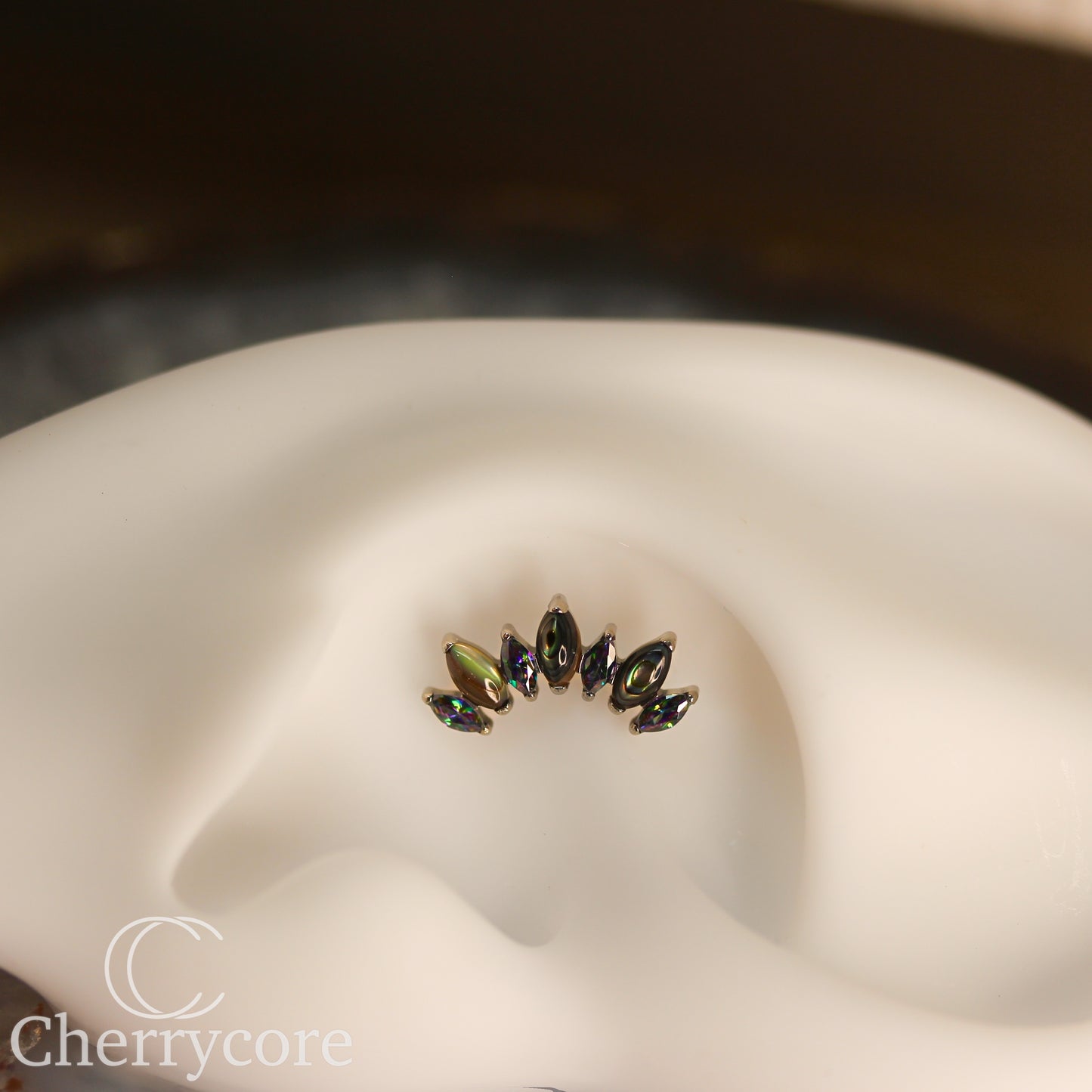 Natural Abalone Shell & Paradise Shine CZ Marquise Arc- Threaded attachment