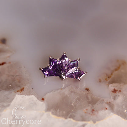 Kite Fan- Titanium-Amethyst CZ- Threaded attachment