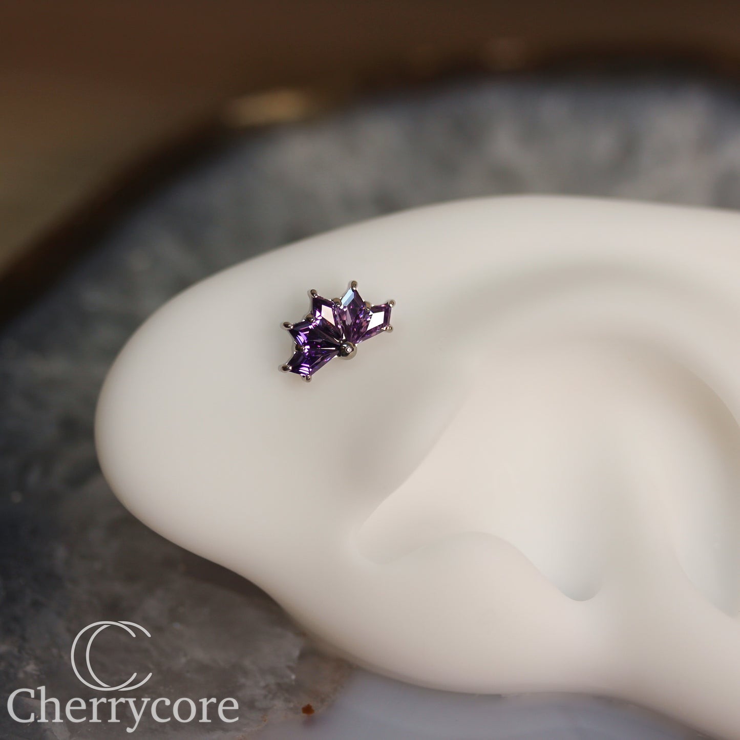 Kite Fan- Titanium-Amethyst CZ- Threaded attachment