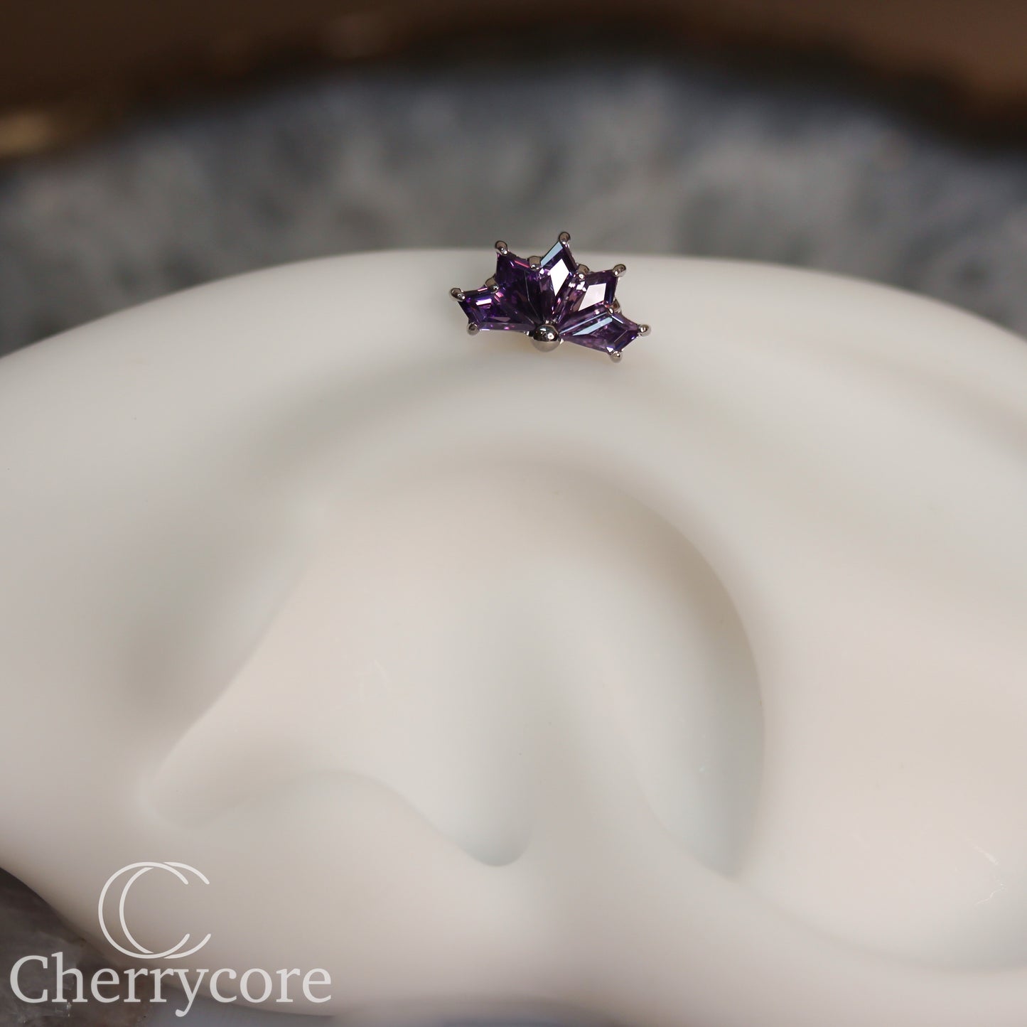 Kite Fan- Titanium-Amethyst CZ- Threaded attachment