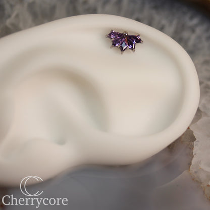 Kite Fan- Titanium-Amethyst CZ- Threaded attachment