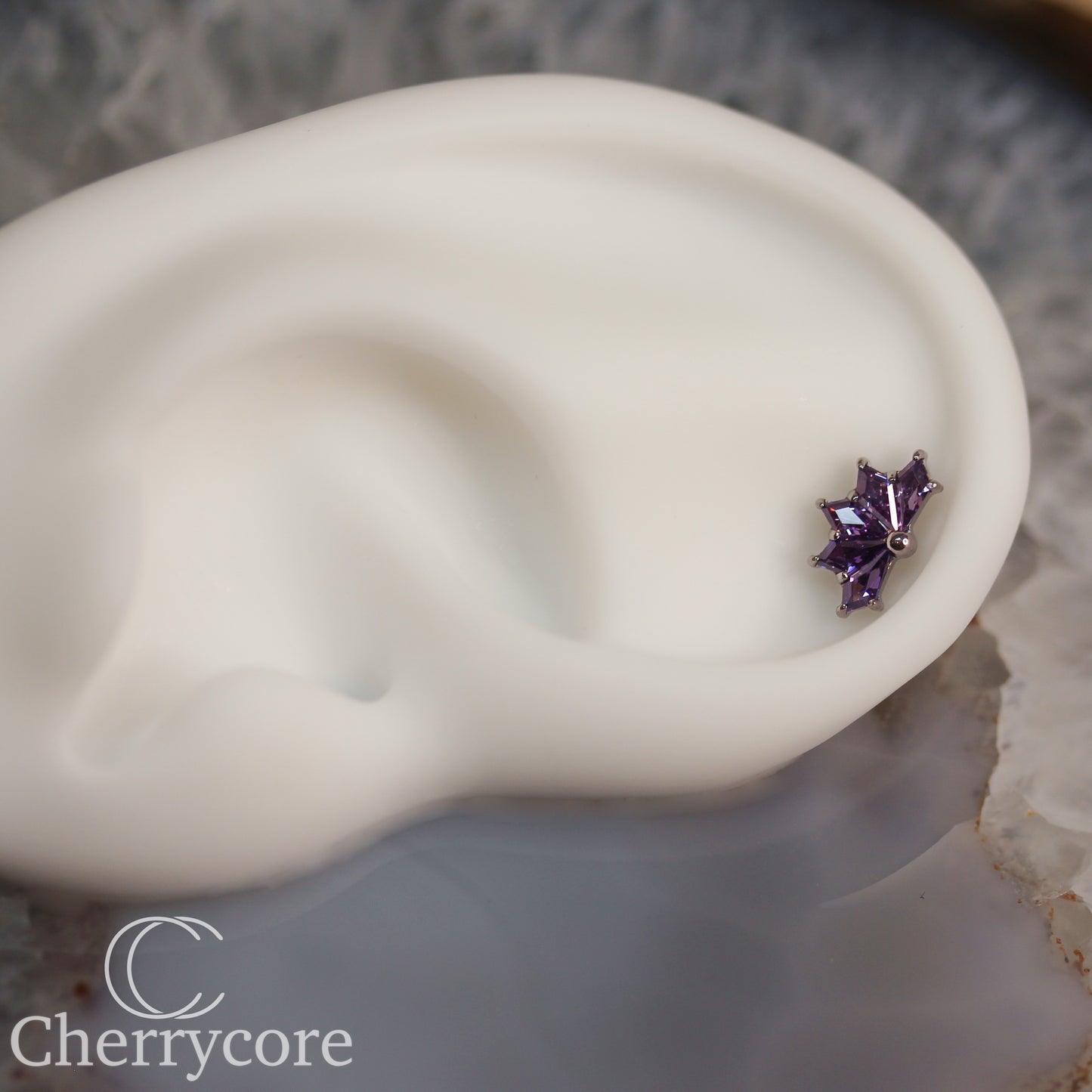 Kite Fan- Titanium-Amethyst CZ- Threaded attachment