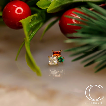 14k- Noelle-  Festive (Garnet & Emerald) CZ -Threadless attachment