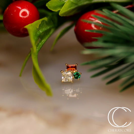 14k- Noelle-  Festive (Garnet & Emerald) CZ -Threadless attachment