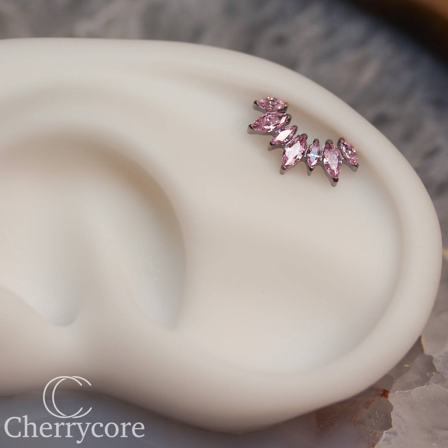 Alternating Marquise Arc -Pink CZ- Threaded attachment