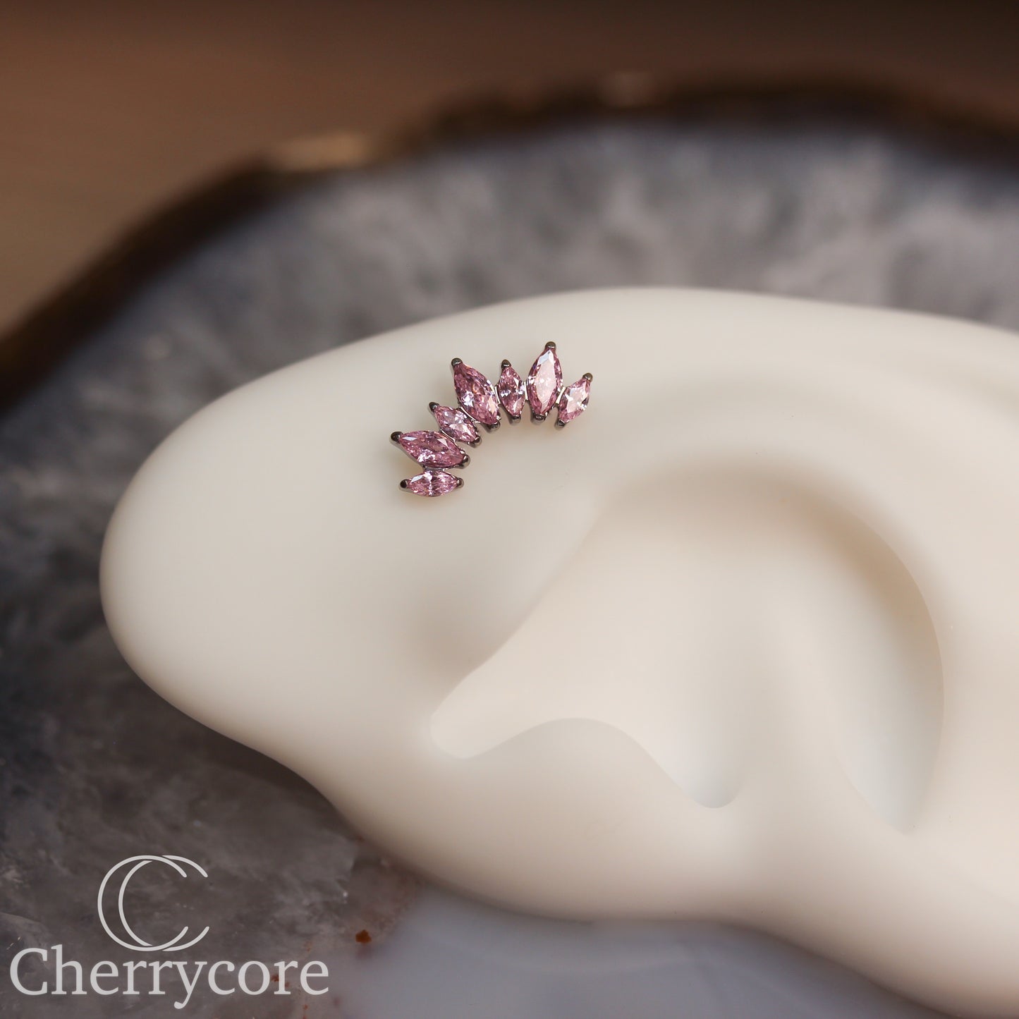 Alternating Marquise Arc -Pink CZ- Threaded attachment
