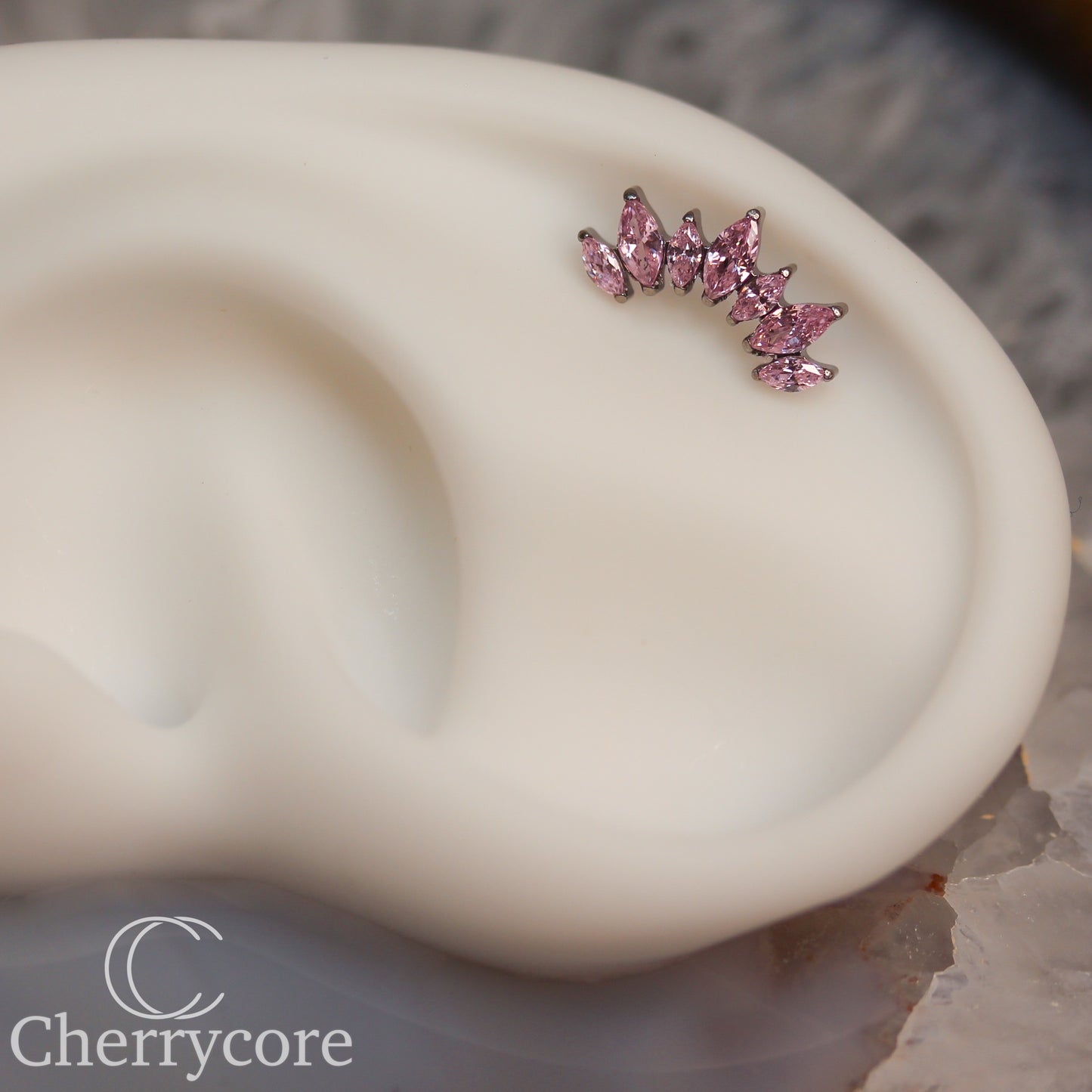 Alternating Marquise Arc -Pink CZ- Threaded attachment