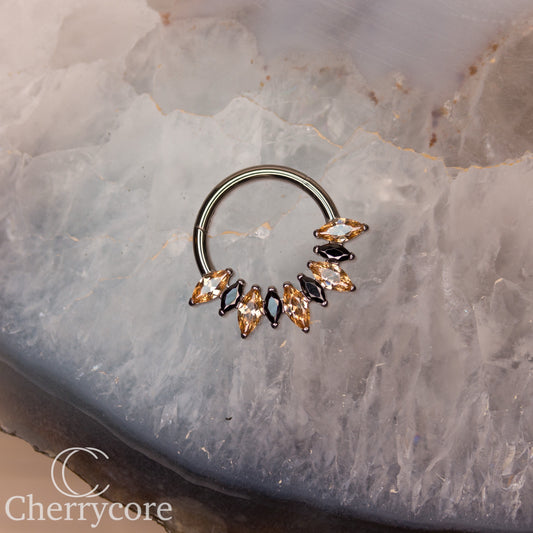 Champagne & Black Prong Set Marquise CZ- Titanium Hinge Ring