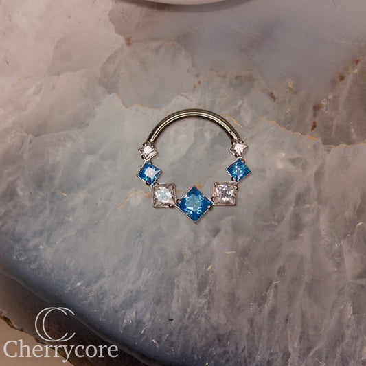 Titanium Aqua & Cz Princess Cut Gem Hinge Ring