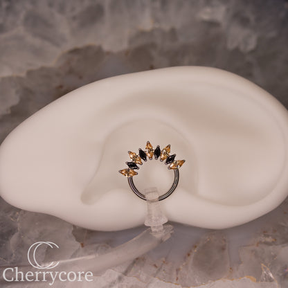 Champagne & Black Prong Set Marquise CZ- Titanium Hinge Ring