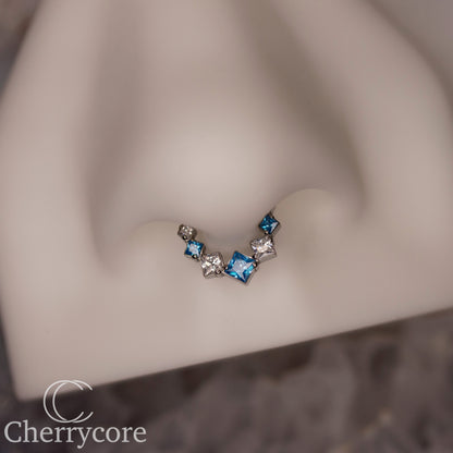 Titanium Aqua & Cz Princess Cut Gem Hinge Ring