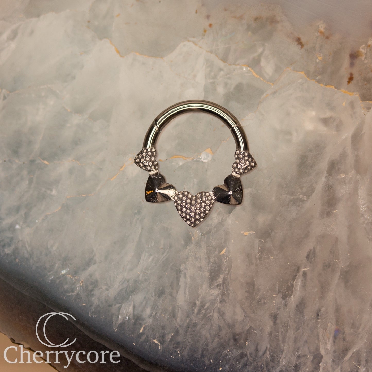 Textured Heart-Titanium Hinge Ring