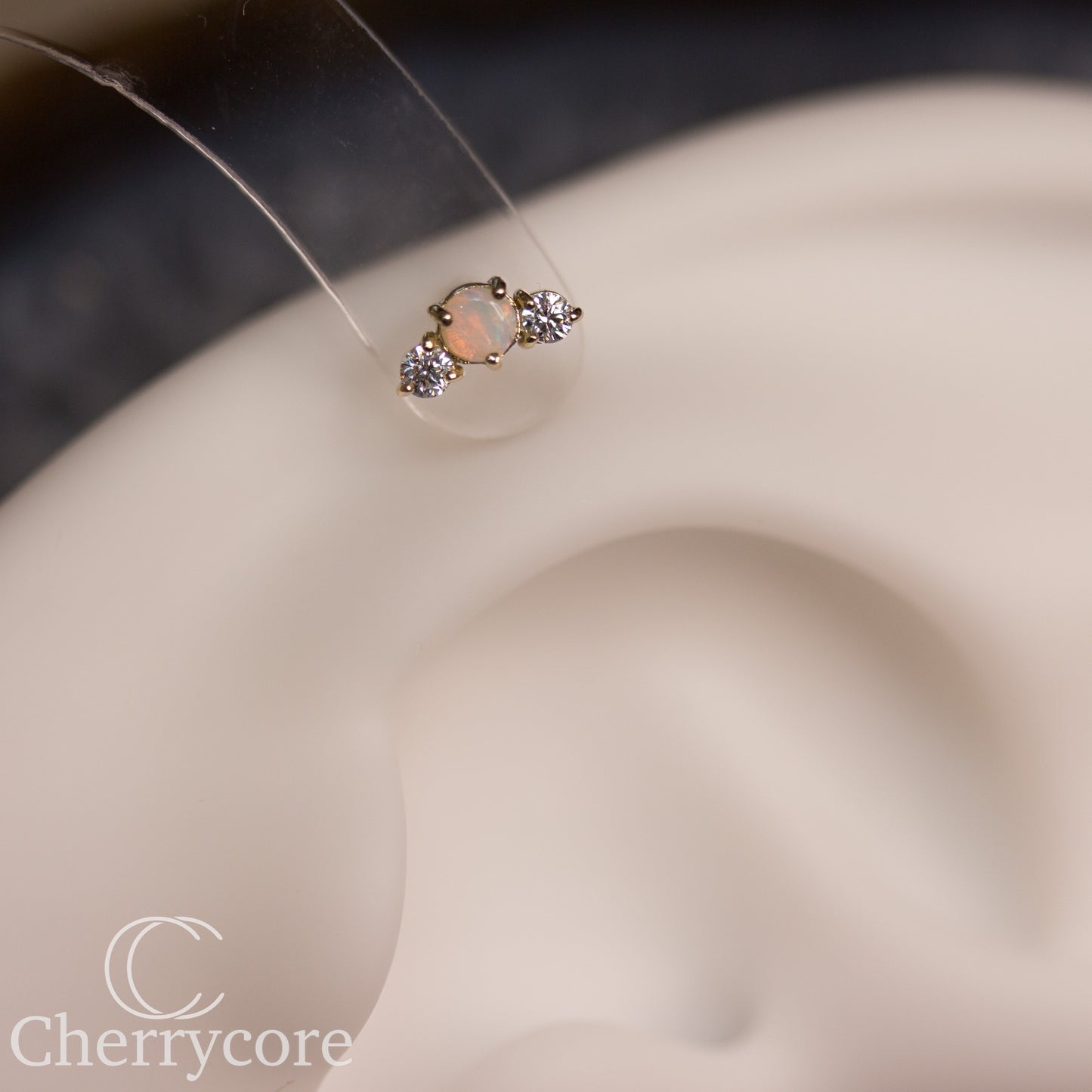 Croissant -Genuine Australian Opal and  white Diamond- Threadless attachment