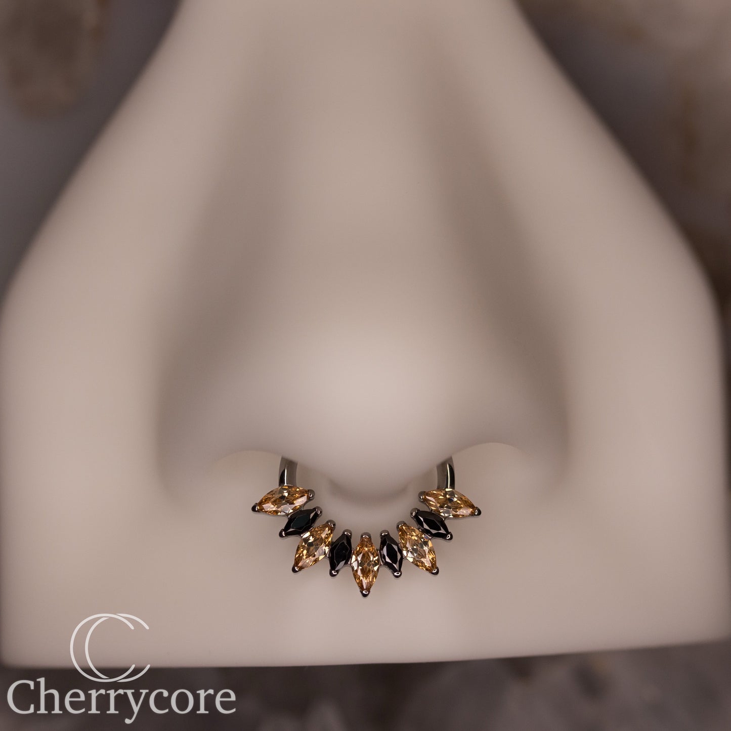 Champagne & Black Prong Set Marquise CZ- Titanium Hinge Ring