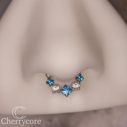 Titanium Aqua & Cz Princess Cut Gem Hinge Ring
