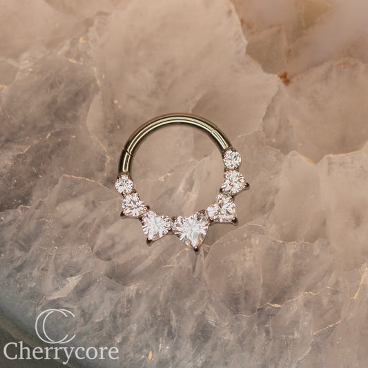 Prong Set Heart CZ-Titanium Hinge Ring
