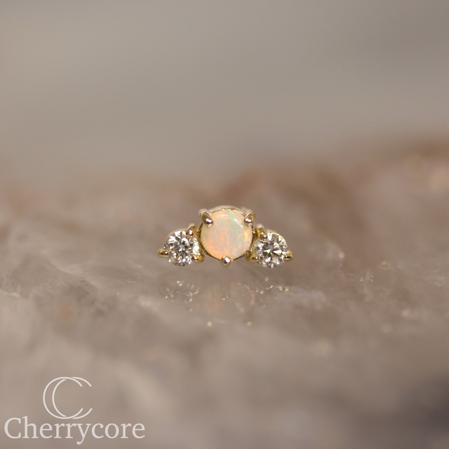 Croissant -Genuine Australian Opal and  white Diamond- Threadless attachment