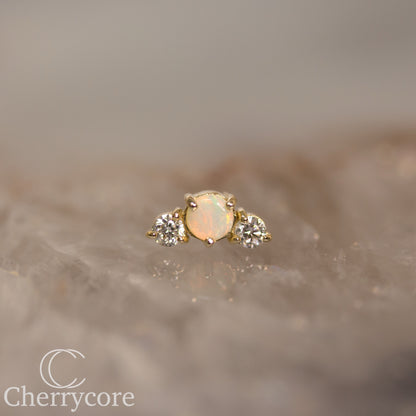 Croissant -Genuine Australian Opal and  white Diamond- Threadless attachment