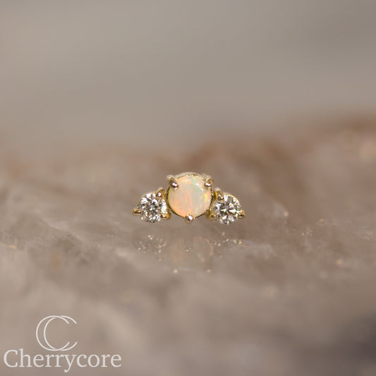 Croissant -Genuine Australian Opal and  white Diamond- Threadless attachment