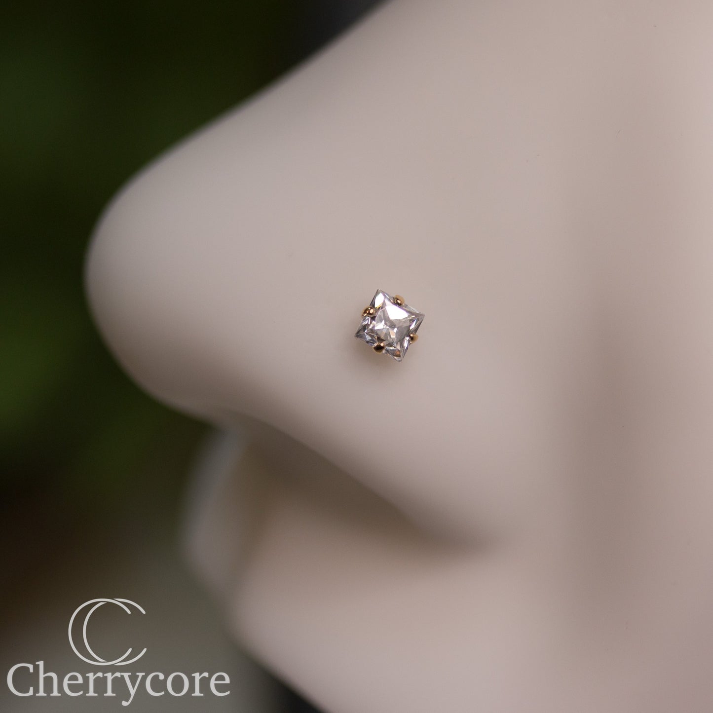 14k Gold- Princess Cut Cubic Zirconia- 3mm -Threadless Attachment