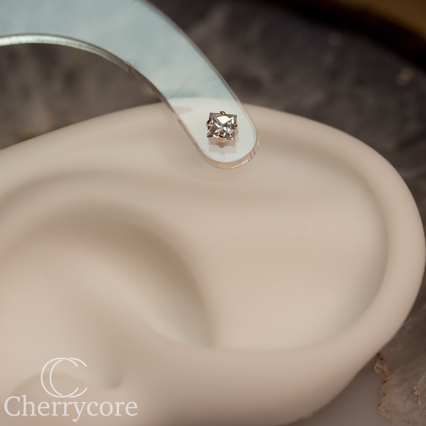 14k Gold- Princess Cut Cubic Zirconia- 3mm -Threadless Attachment