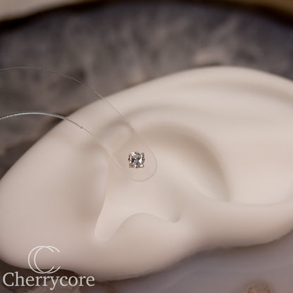 14k Gold- Princess Cut Cubic Zirconia- 3mm -Threadless Attachment