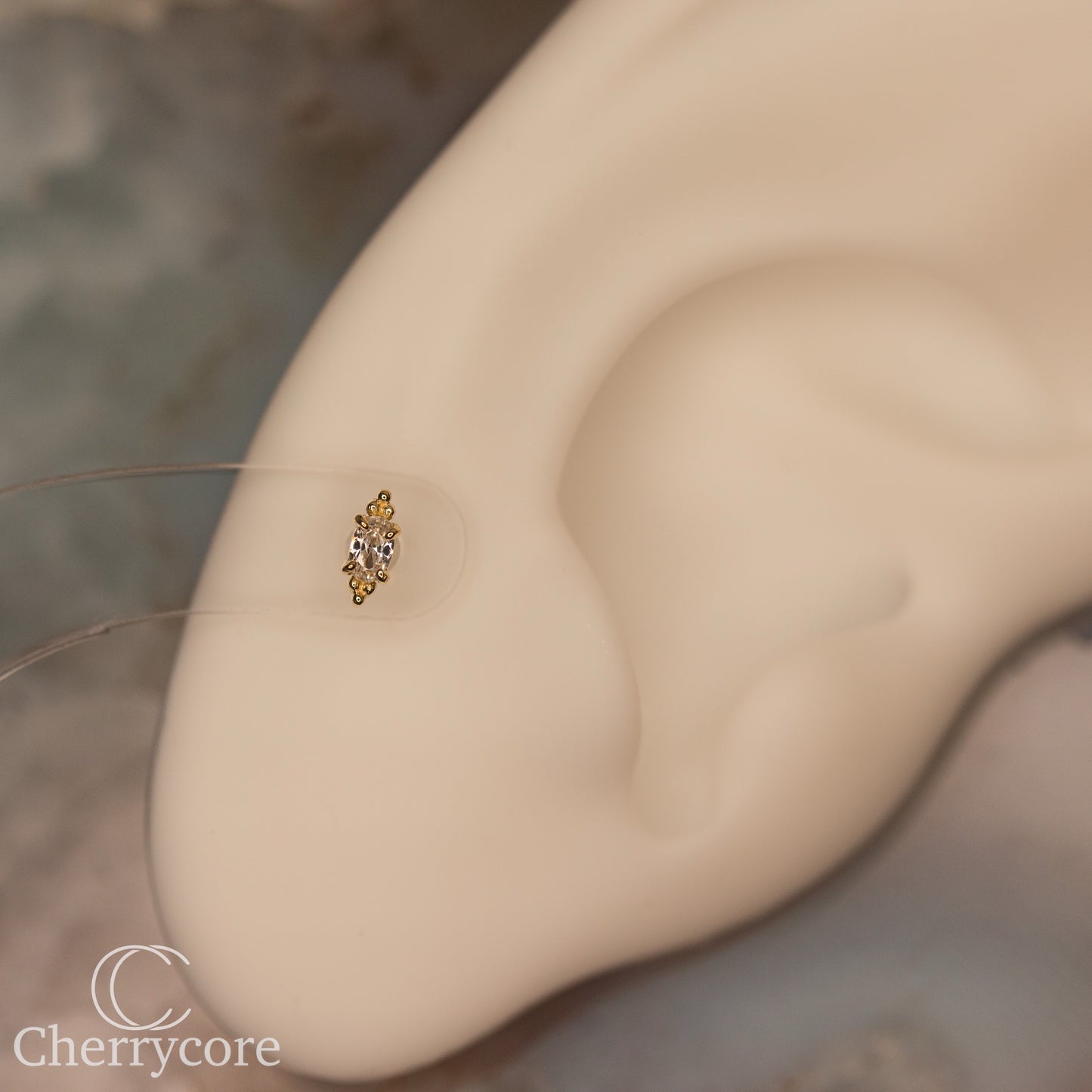 14k- Prong Set Oval CZ with Tribead accents- Threadless attachment