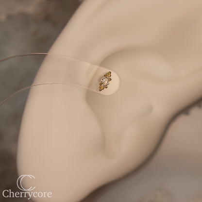 14k- Prong Set Oval CZ with Tribead accents- Threadless attachment