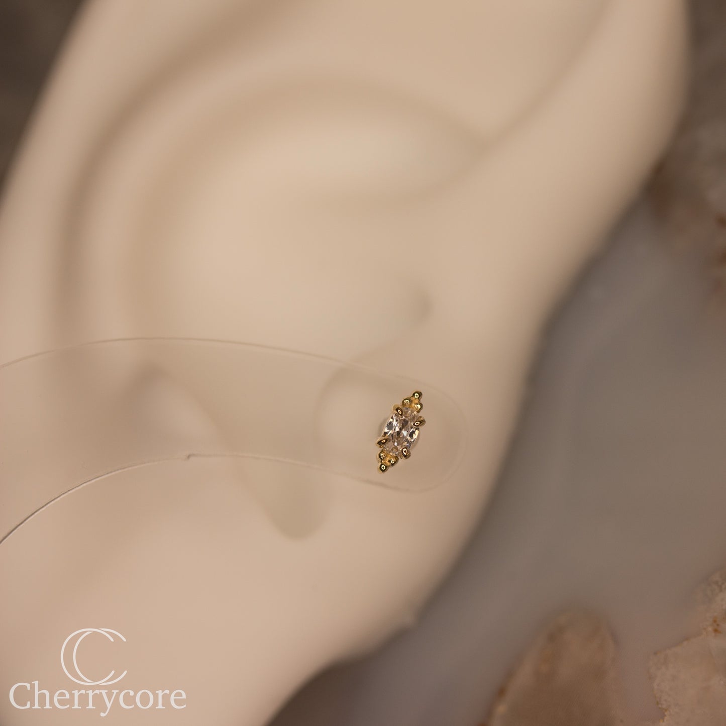 14k- Prong Set Oval CZ with Tribead accents- Threadless attachment