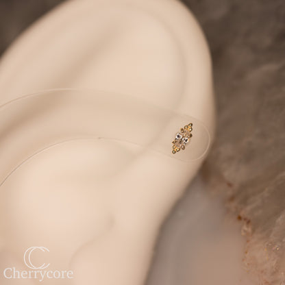 14k- Prong Set Oval CZ with Tribead accents- Threadless attachment