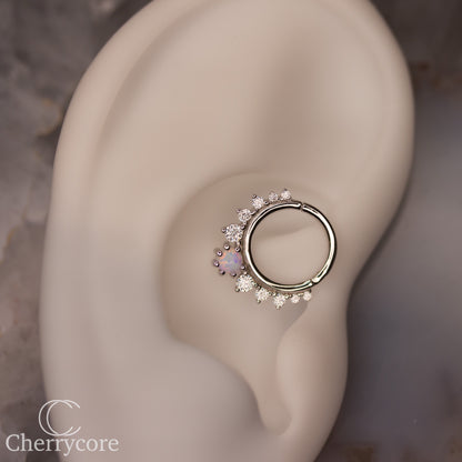 Deity - 14k White Gold Hinge Ring -  White opal & CZ