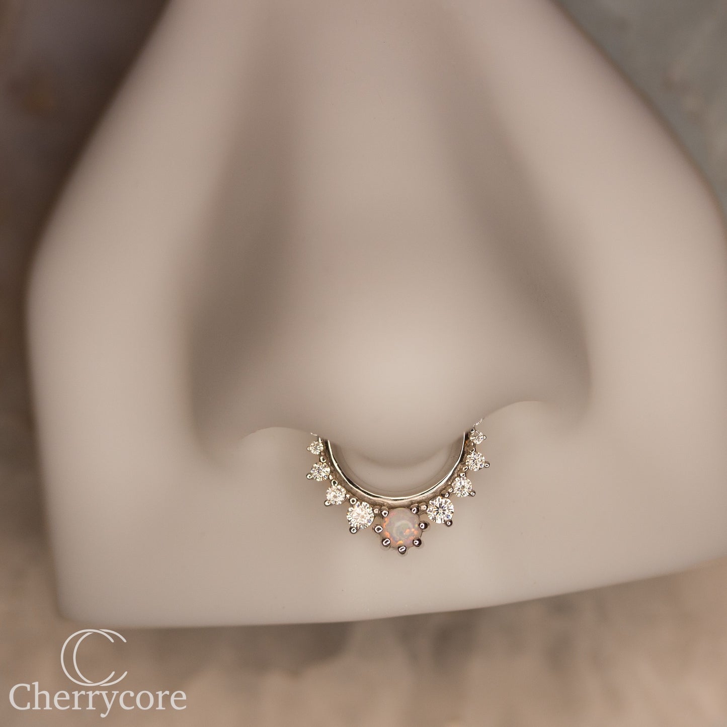 Deity - 14k White Gold Hinge Ring -  White opal & CZ