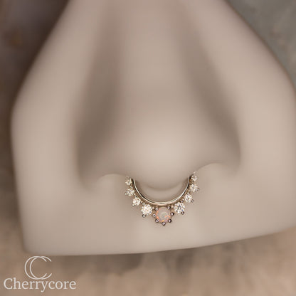 Deity - 14k White Gold Hinge Ring -  White opal & CZ