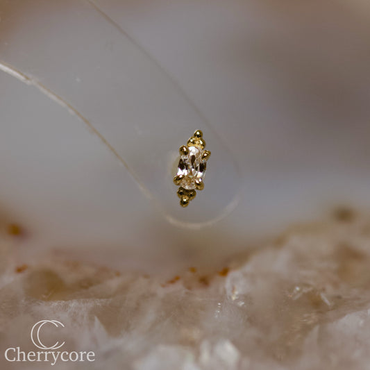 14k- Prong Set Oval CZ with Tribead accents- Threadless attachment