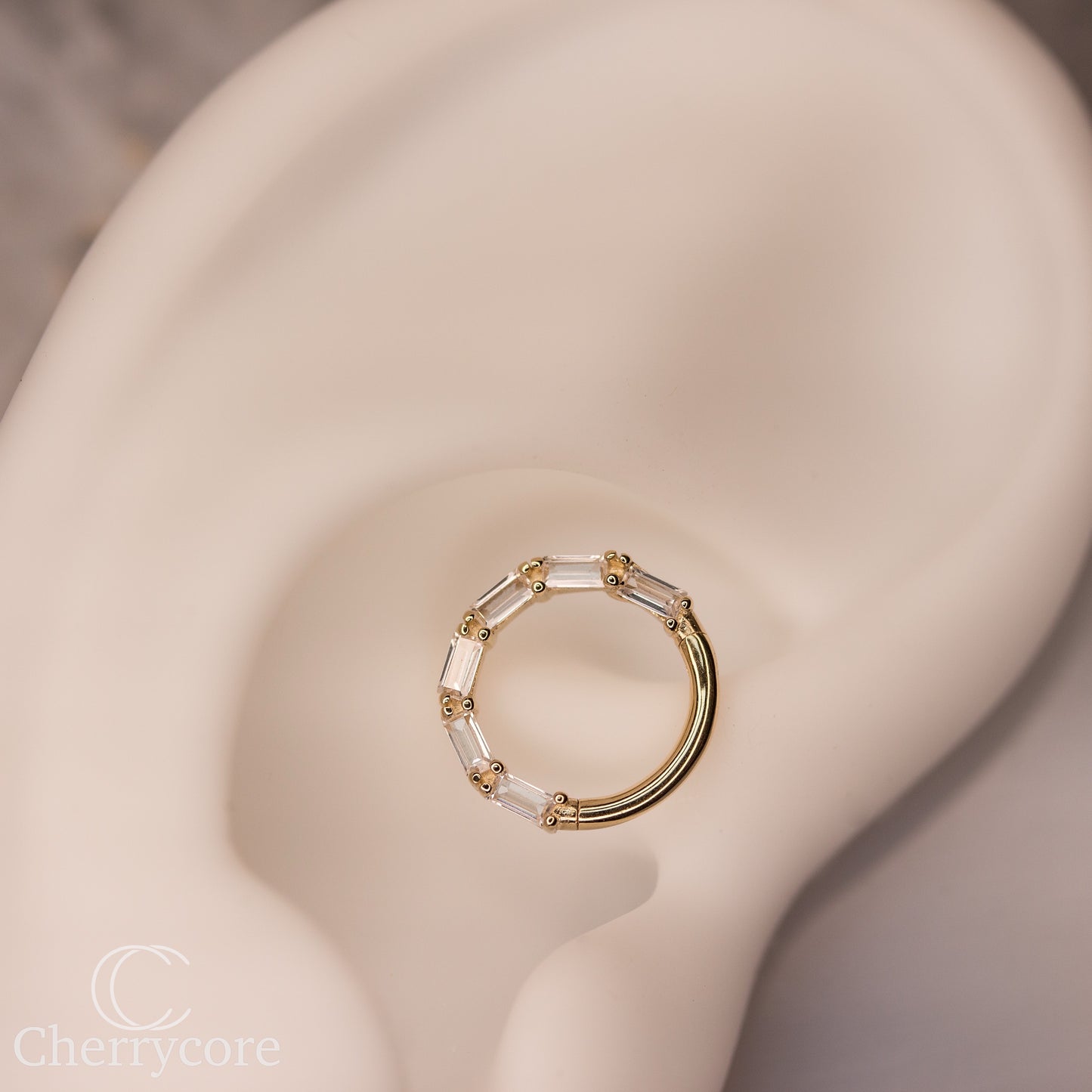 Bamboo- 14k Yellow Gold Hinge Ring - CZ