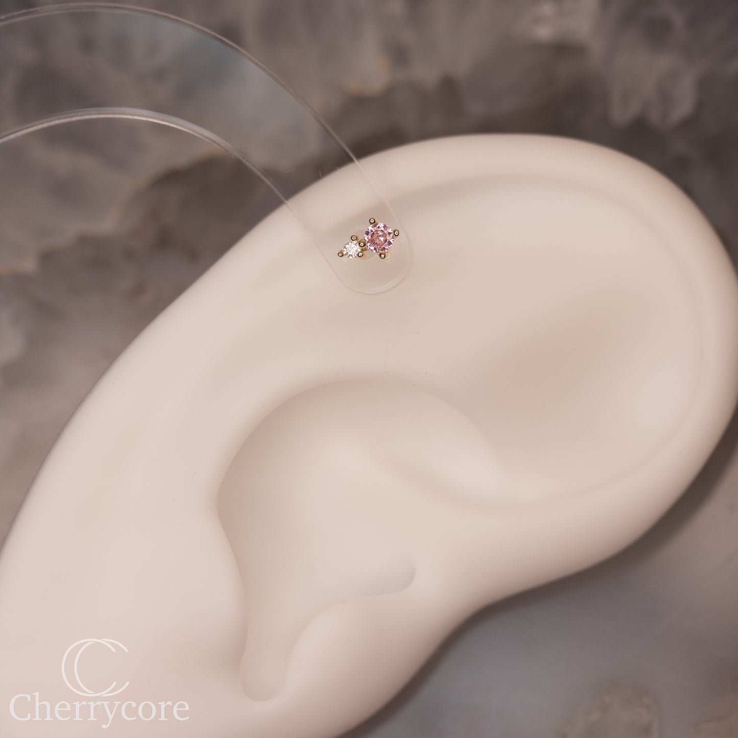 14k- Prong Set Duo - Pink CZ -Threadless attachment