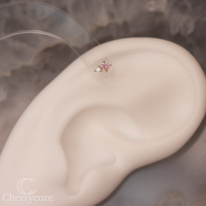 14k- Prong Set Duo - Pink CZ -Threadless attachment