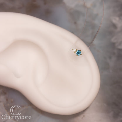 14k- Prong Set Duo - Aqua CZ -Threadless attachment