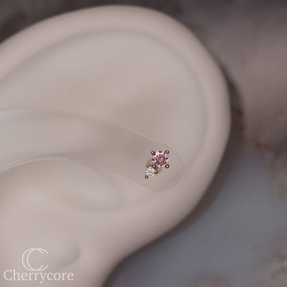 14k- Prong Set Duo - Pink CZ -Threadless attachment