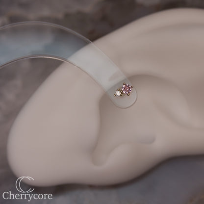 14k- Prong Set Duo - Pink CZ -Threadless attachment
