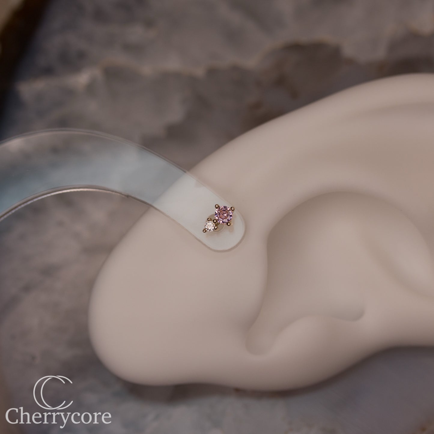 14k- Prong Set Duo - Pink CZ -Threadless attachment