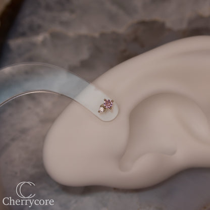 14k- Prong Set Duo - Pink CZ -Threadless attachment
