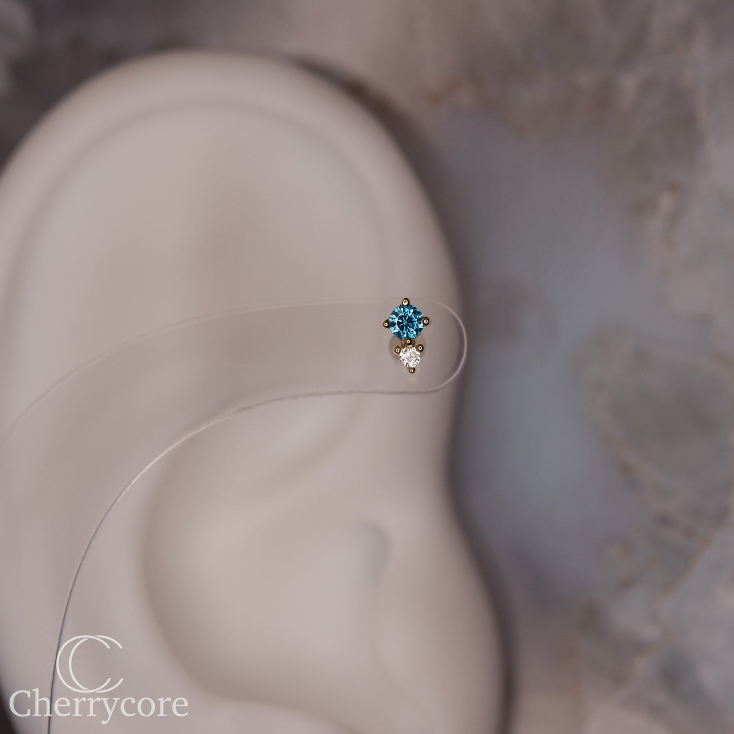 14k- Prong Set Duo - Aqua CZ -Threadless attachment