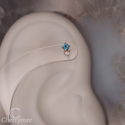 14k- Prong Set Duo - Aqua CZ -Threadless attachment