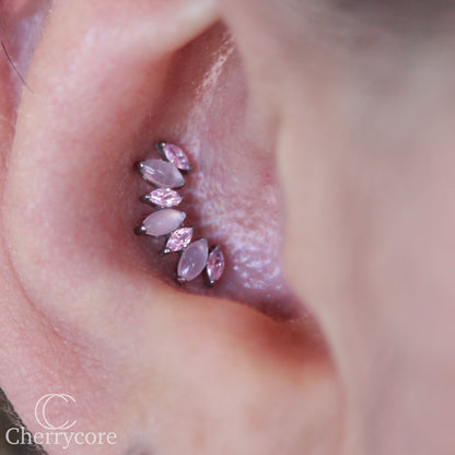 Natural Rose Quartz & Pink CZ Marquise Arc- Threaded attachment