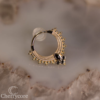 Andromeda- 14k Solid Gold- Genuine faceted Onyx- Hinge Ring