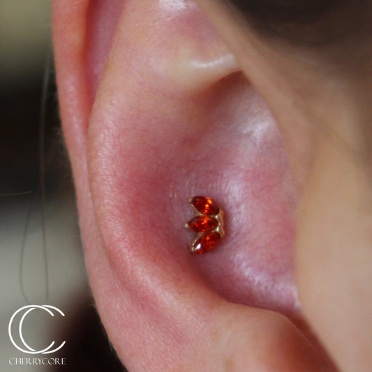 3 Gem Marquise Fan Threadless Attachment- Garnet CZ