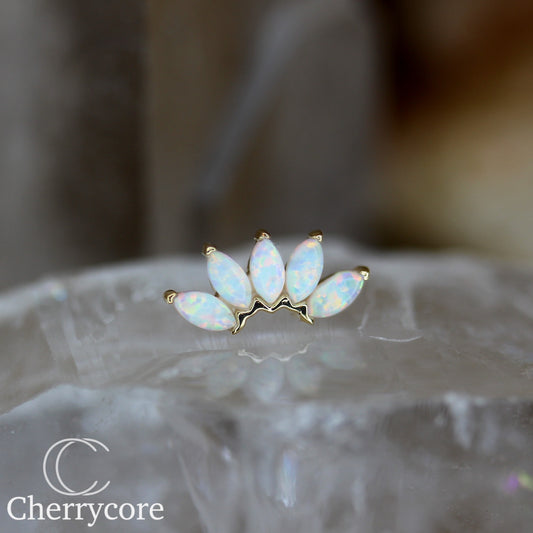 14k Yellow Gold White Opal Marquise Fan- Threadless Attachment