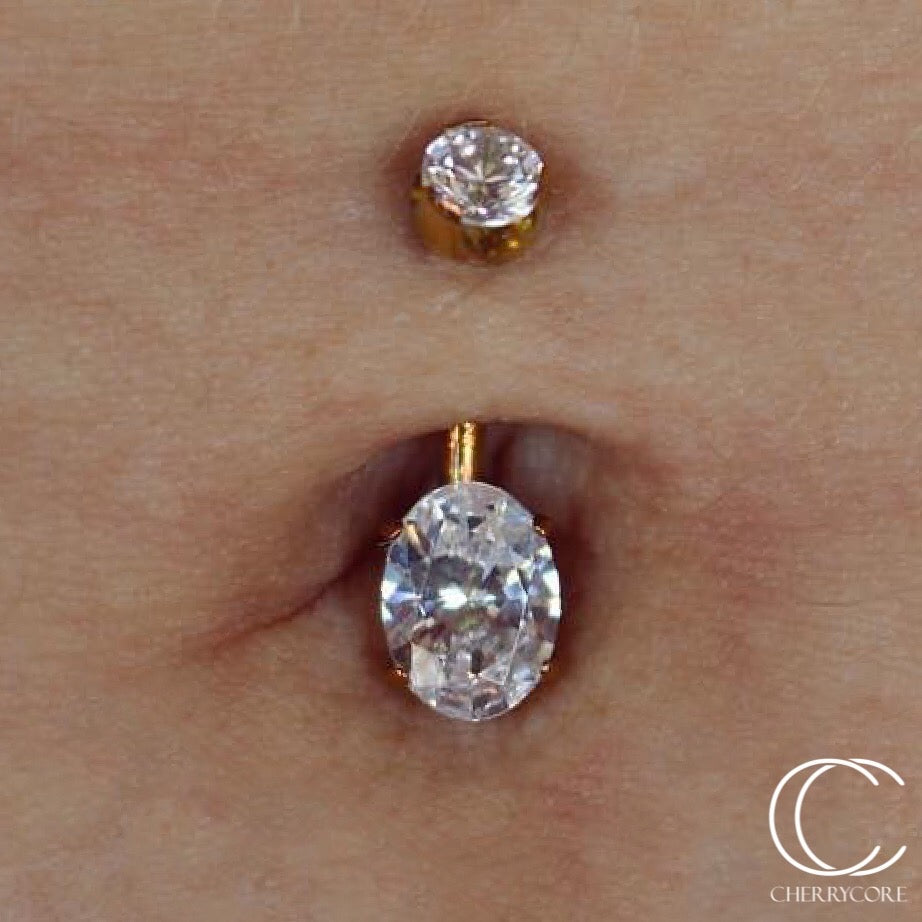 Titanium Oval Cut Navel Curve - Cz